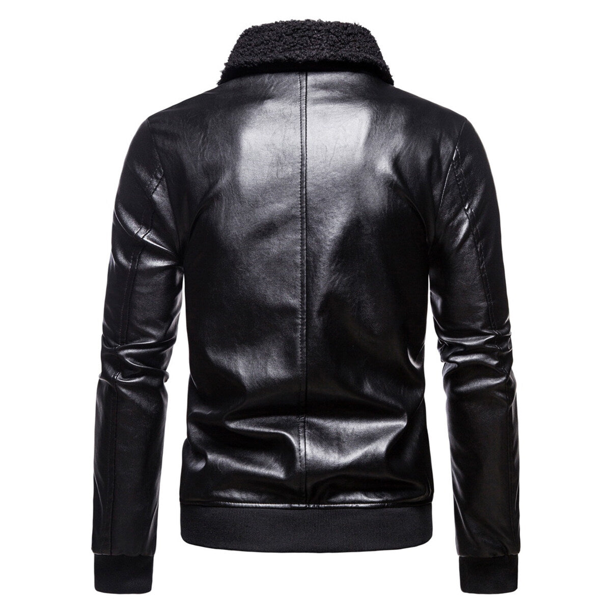 Youthup Mens Zipper Fur Collar Lapel Outwear Coat Leather Jacket