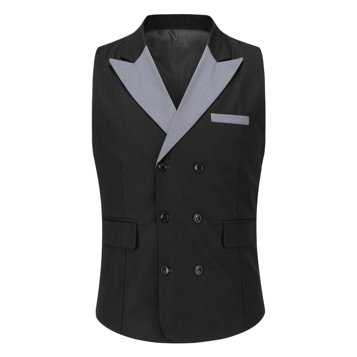 Youthup Mens Business Suit Vest Color Block Peak Collar Slim Fit Waistcoat