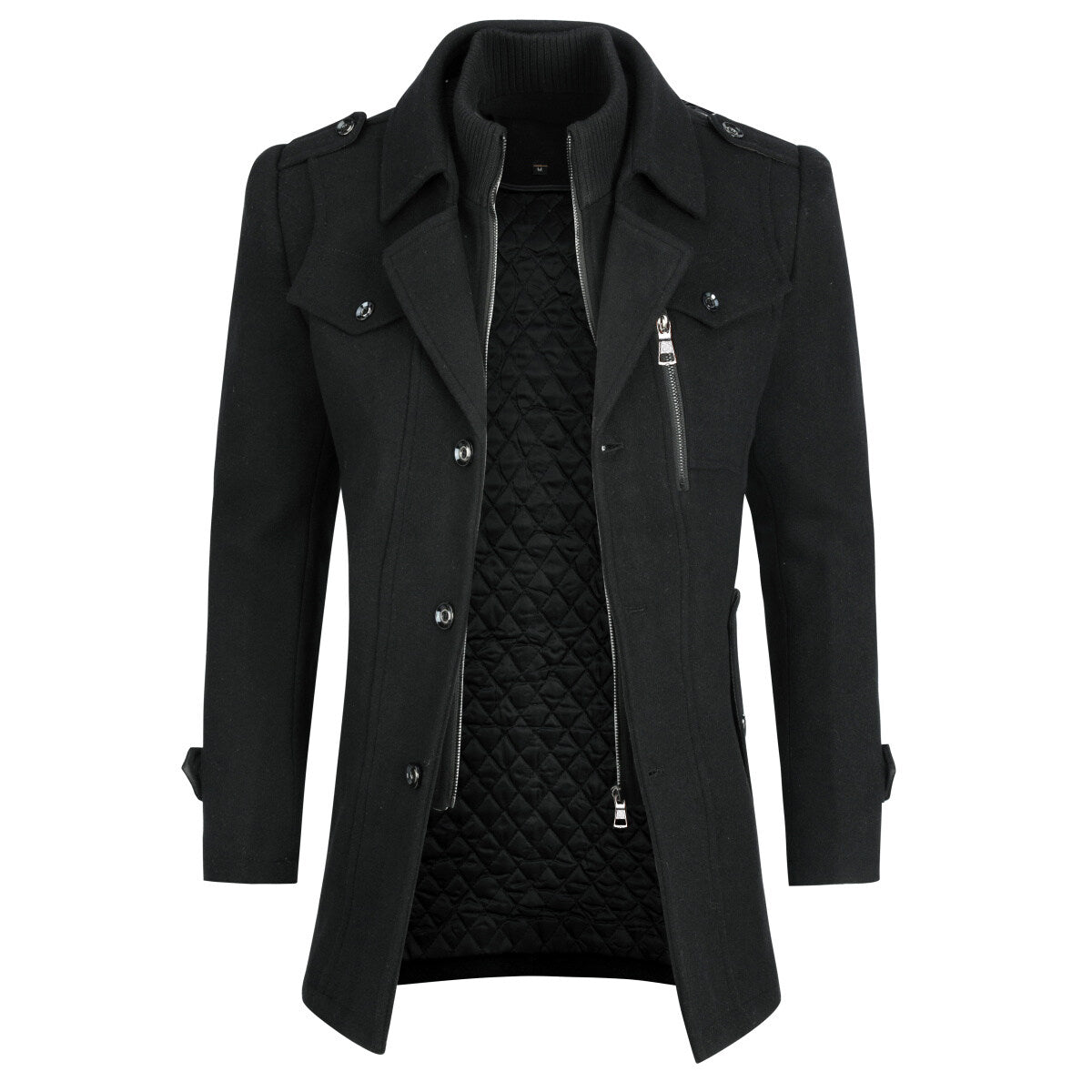 Youthup Mens Military Wool Coats Thickened Fit Winter Trench Peacoat
