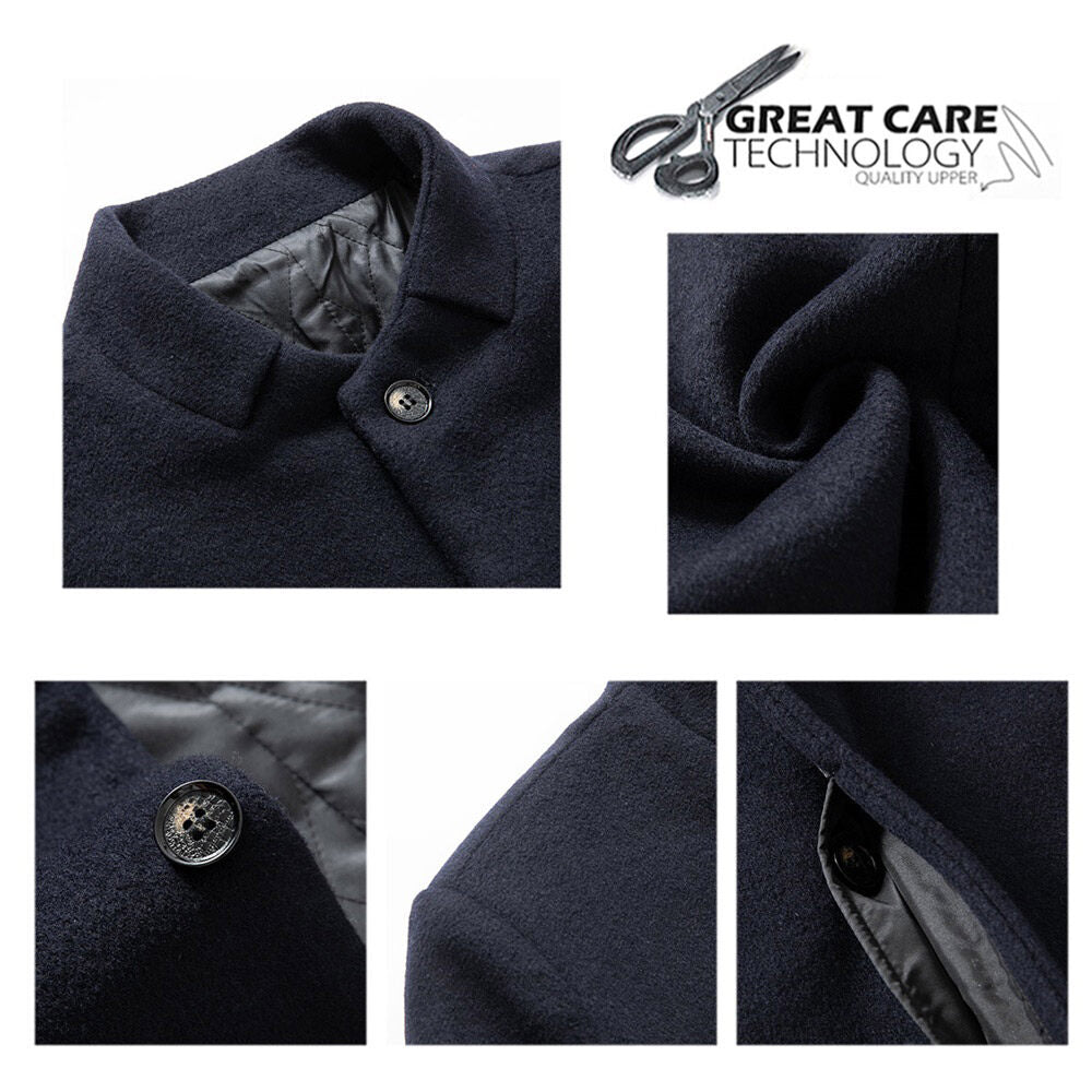 Youthup Mens Classic Stand Collar Single Breasted Wool Blend Pea Coat
