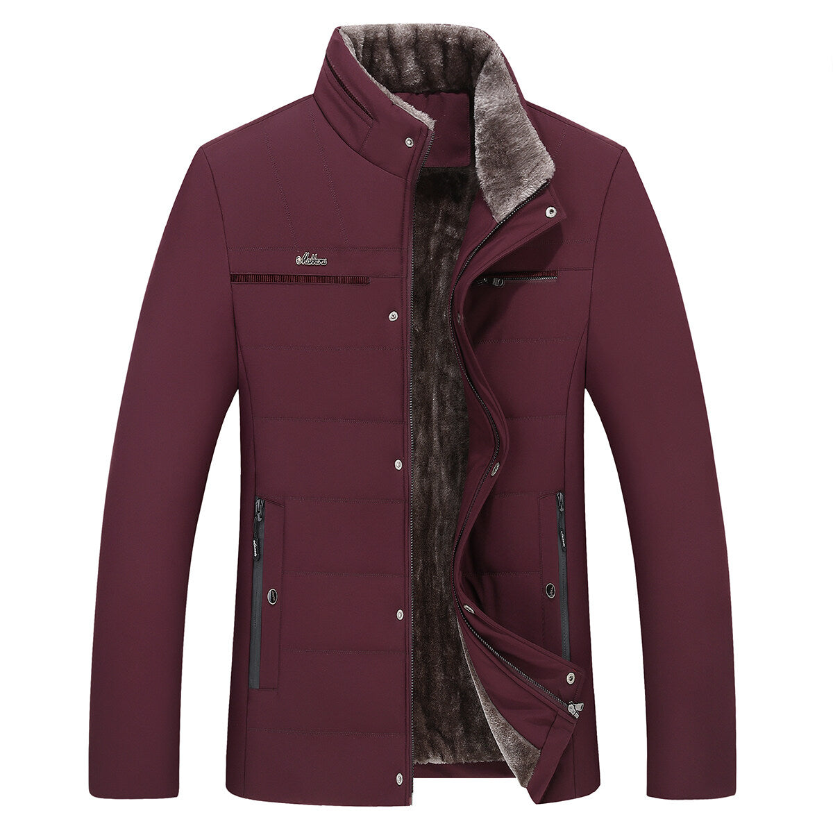 Youthup Mens Padded Jacket Loose Thick Zipper Solid Coat