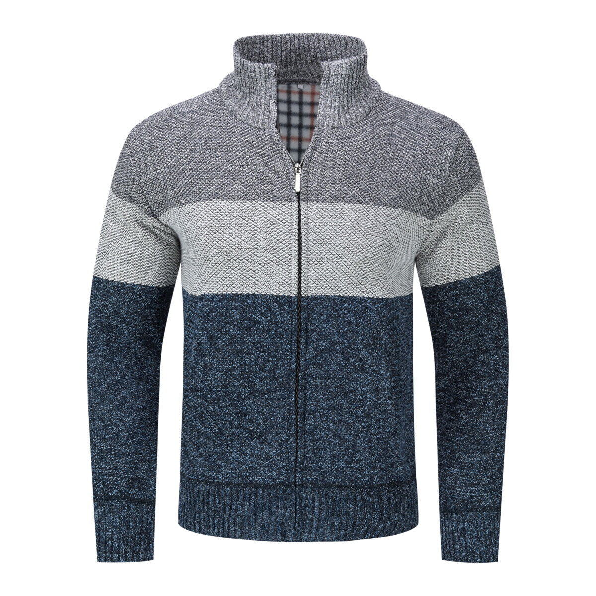 Youthup Mens Stand Collar Sweater Color Block Knit Cardigan
