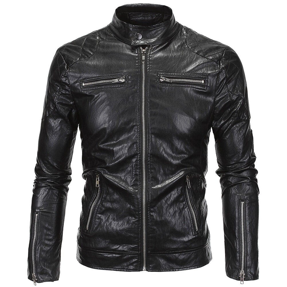 Youthup Mens Retro Slim Fit Motorcycle Punk Leather Jacket