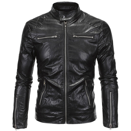 Youthup Mens Retro Slim Fit Motorcycle Punk Leather Jacket