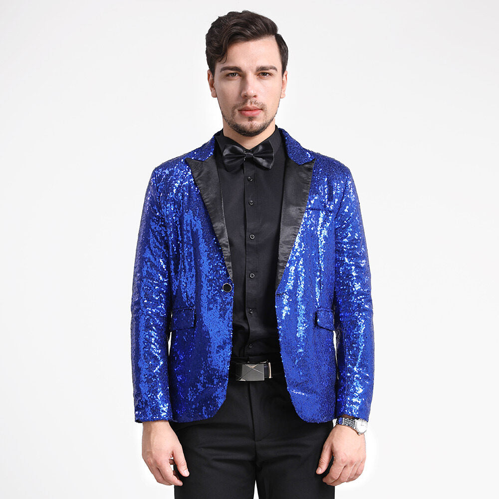 YOUTHUP Mens One Button Sequin Dress Suit Jacket Party Festival Tuxedo