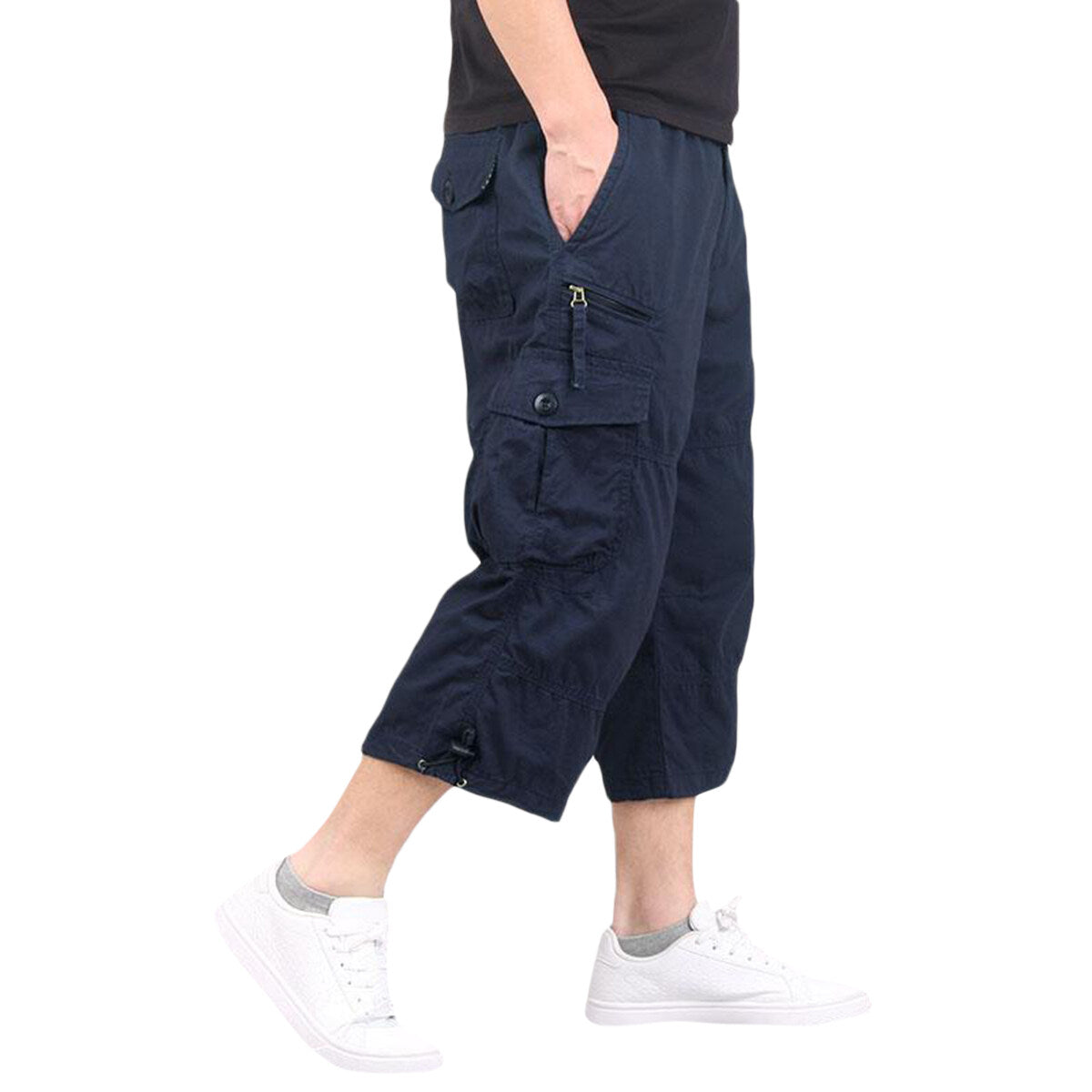 Youthup Mens Multi-Pocket Cargo Cropped Pants