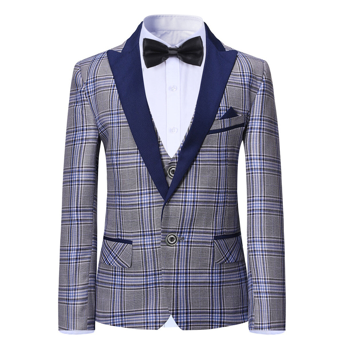 Youthup Boys 3Pce Plaid Peaked Lapel Tuxedo Wedding Party Suit Set