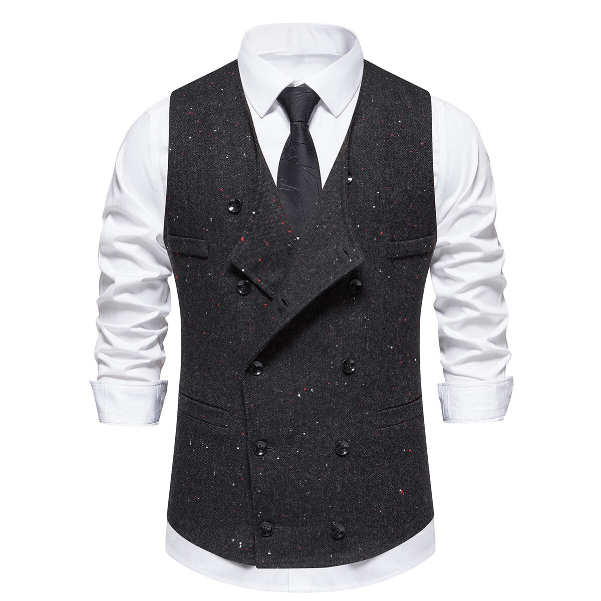 YOUTHUP Mens Formal Suit Vest Business V Neck Double Breasted Waistcoat