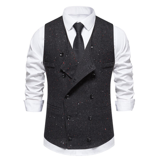 YOUTHUP Mens Formal Suit Vest Business V Neck Double Breasted Waistcoat