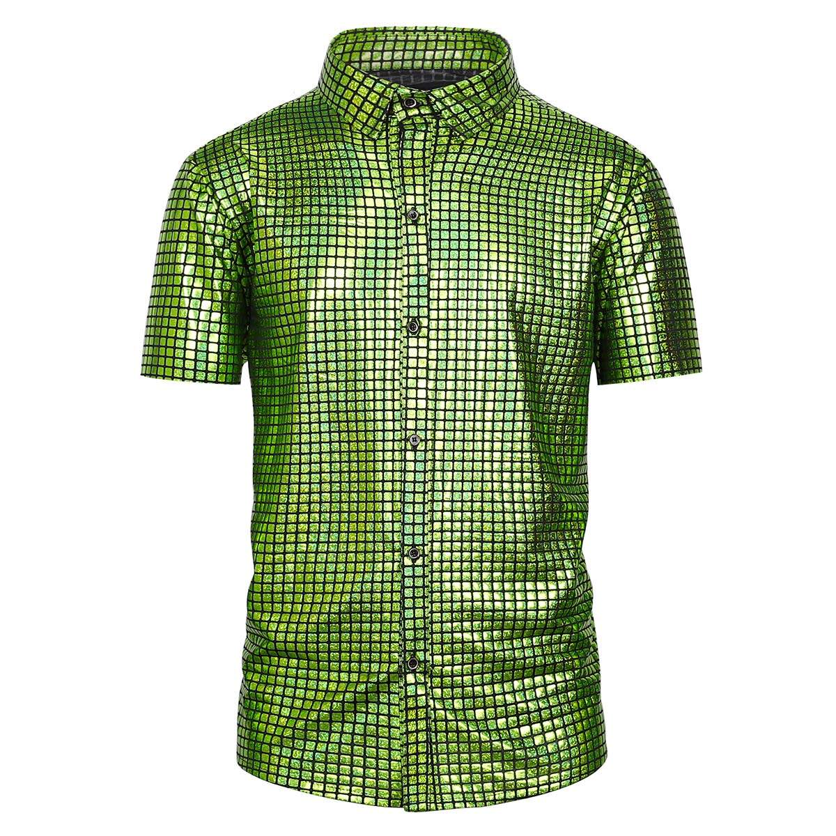 Youthup Mens Plaid Shiny Party Shirt