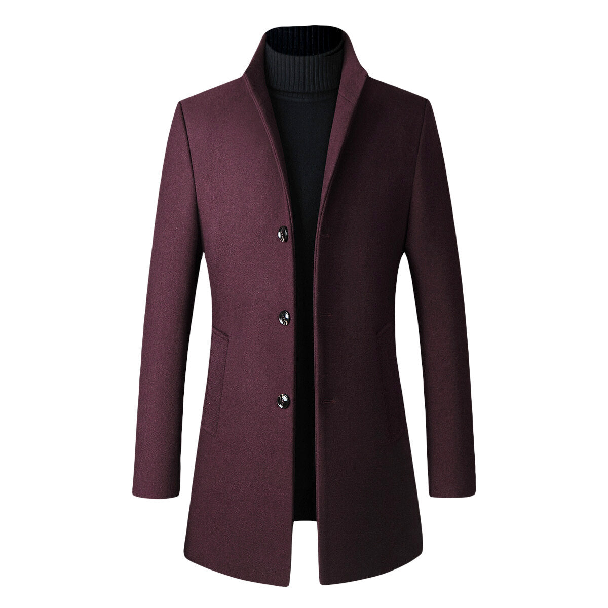 Youthup Mens Slim-Fit Stand Collar Woolen Coat