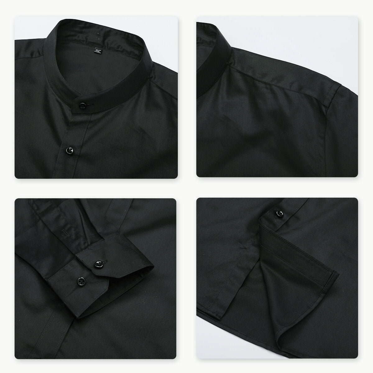 Youthup Mens Business Work Cotton Stand Collar Slim Long Sleeve Button Down Shirt