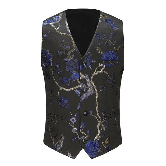 YOUTHUP Mens Elegant Suit Vest Slim Fit Embroidered Printed Formal Fancy Waistcoat