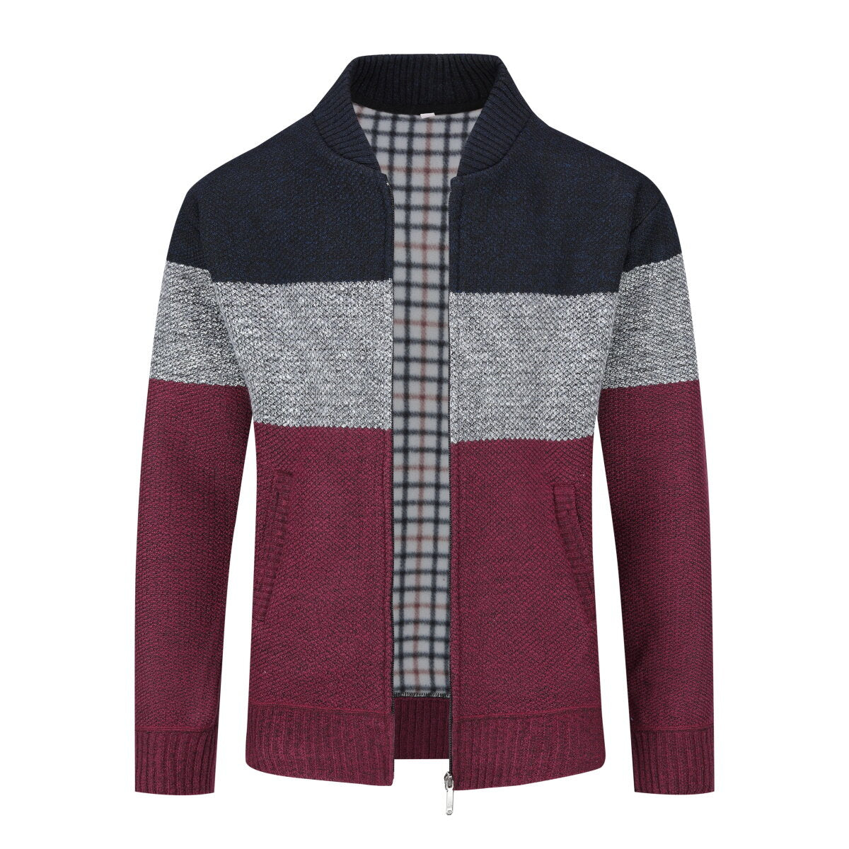 Youthup Mens Color Block Knitted Cardigan Sweatshirt