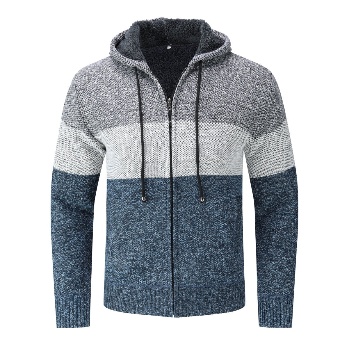 Youthup Mens Hooded Cardigan Fleece-lined Knitted Pullover Sweater