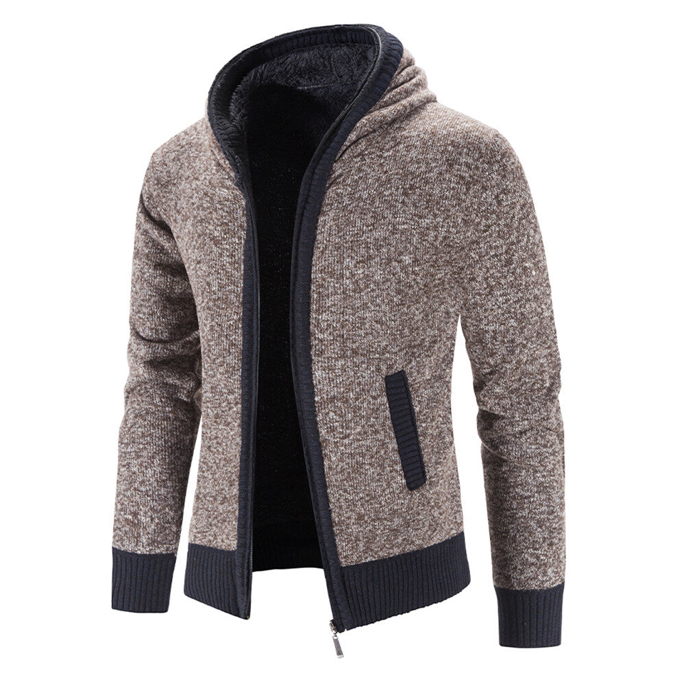Youthup Mens slim fit sweatshirt hooded fleece lined knitted cardigan
