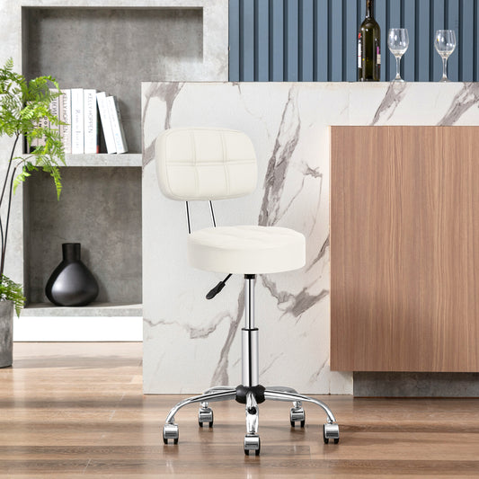 Tabouret de Bar Rond à roulettes Pivotant 360° de Massage  EN HAUTEUR REGLABLE pour SPA ,Salon ,Salle ,Médicale Blanc