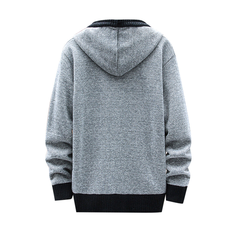 Youthup Mens slim fit sweatshirt hooded fleece lined knitted cardigan
