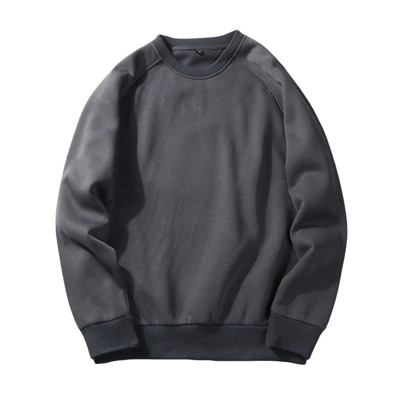 YOUTHUP Mens Fleece Sweater Round Neck Solid Color Casual Pullover Dark