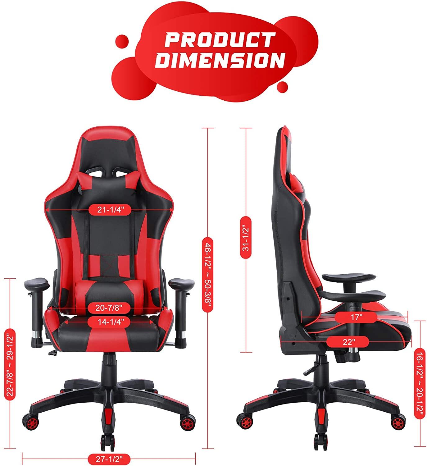 Cadeira Gamer HOMEMIYN (56x68x135 cm - Couro PU - vermelho)