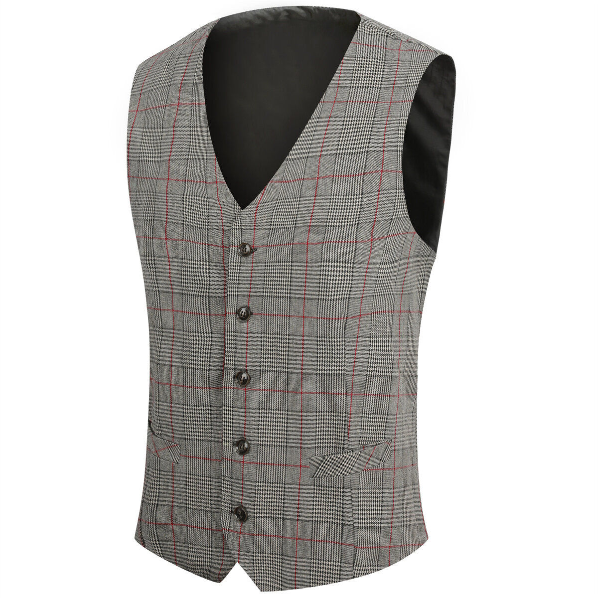 Youthup Mens Plaid Suit Vest Business Slim Fit Formal Dress Waistcoat