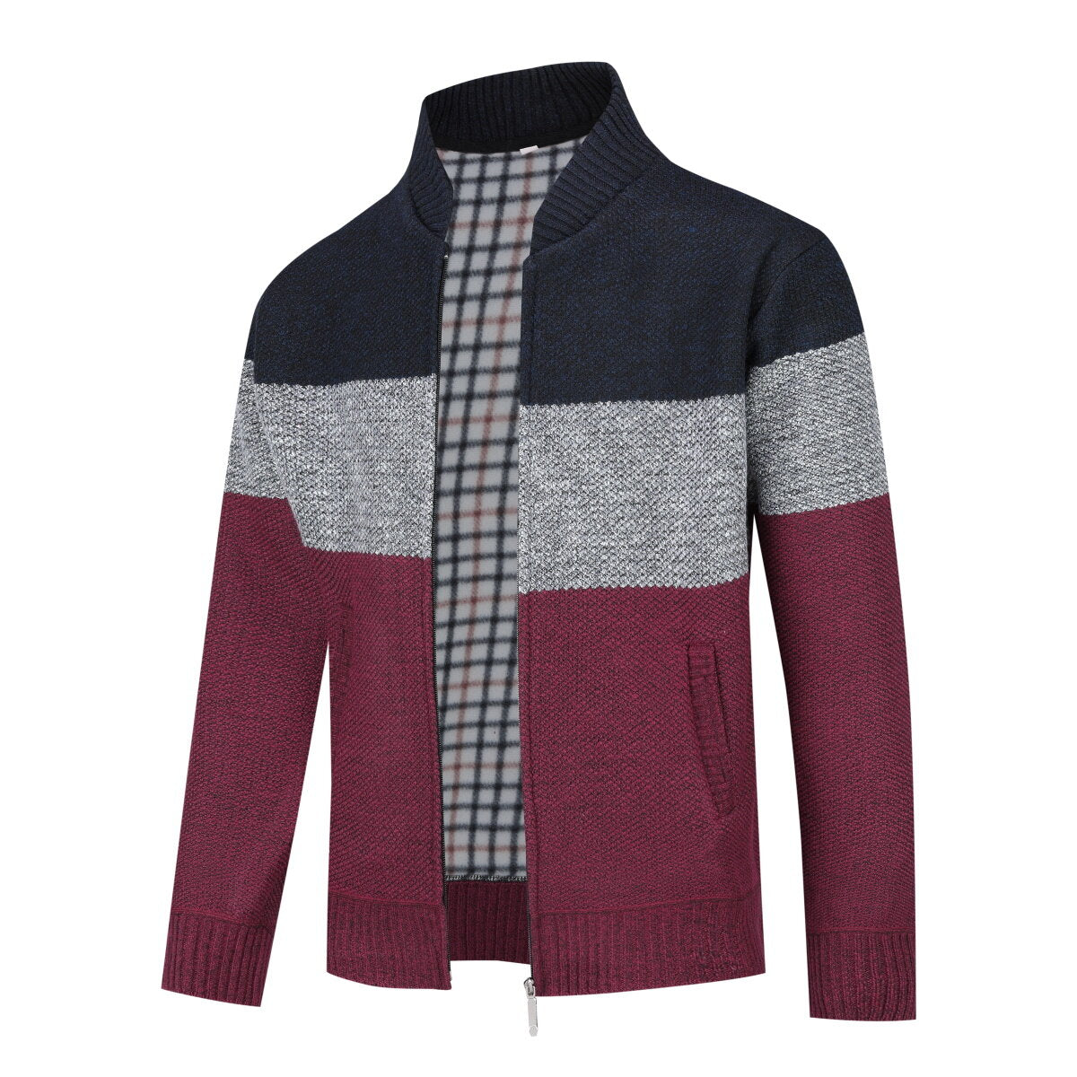Youthup Mens Color Block Knitted Cardigan Sweatshirt