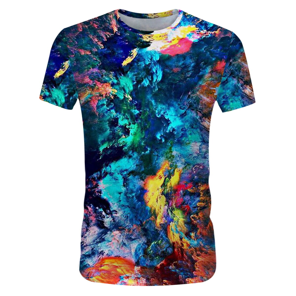 Youthup Mens Multicolor Oil Painting Short Sleeve Shirt