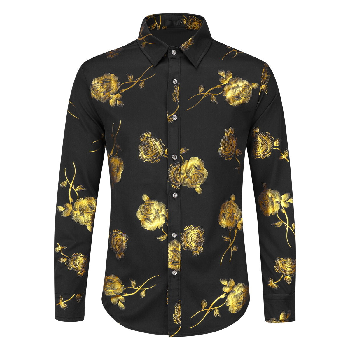 Youthup Mens Rose Foil Stamping Casual Shirt