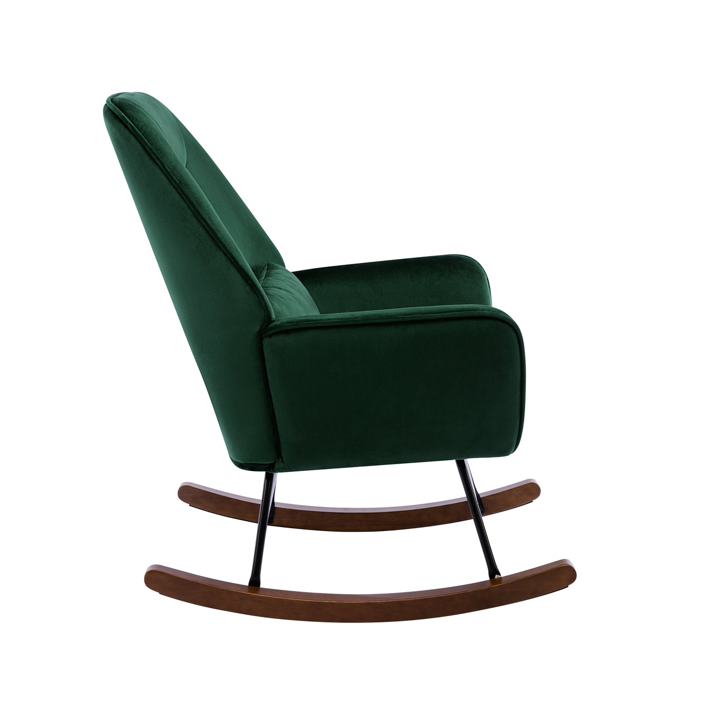 Fauteuil à Bascule en Velours Rembourré avec Support Lombaire,  Fauteuil Allaitement à Bascule pour Salon, Chambre d'enfant, Vert Foncé