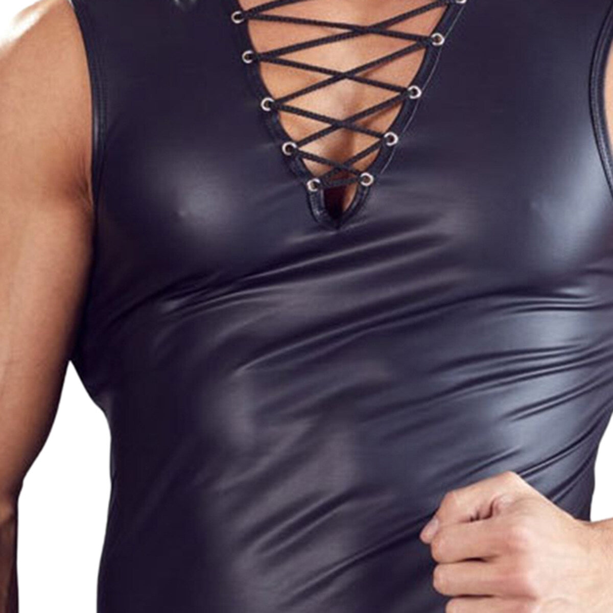 Youthup Mens Black Leather Skinny Tshirt Sleeveless Tank Top