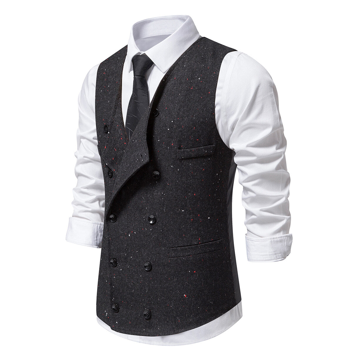 YOUTHUP Mens Formal Suit Vest Business V Neck Double Breasted Waistcoat