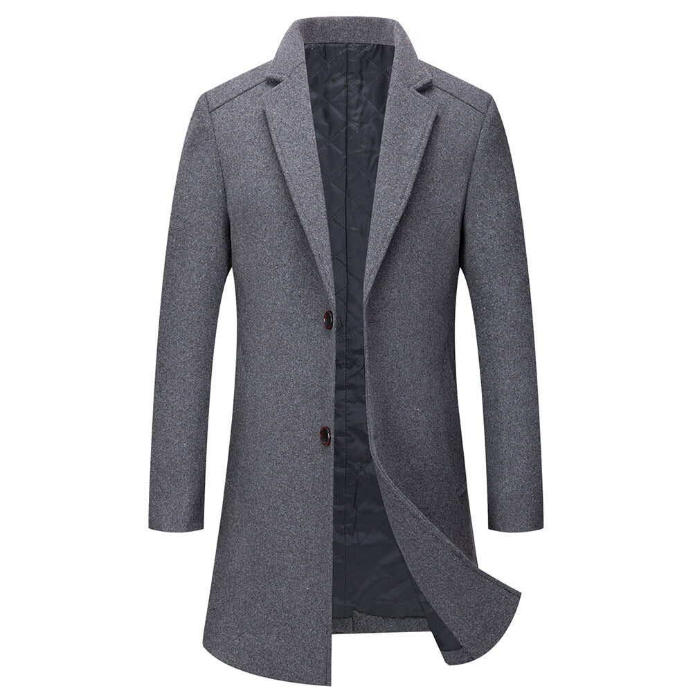 Youthup Mens Winter Single Breasted Wool Blend Mid-length Coat