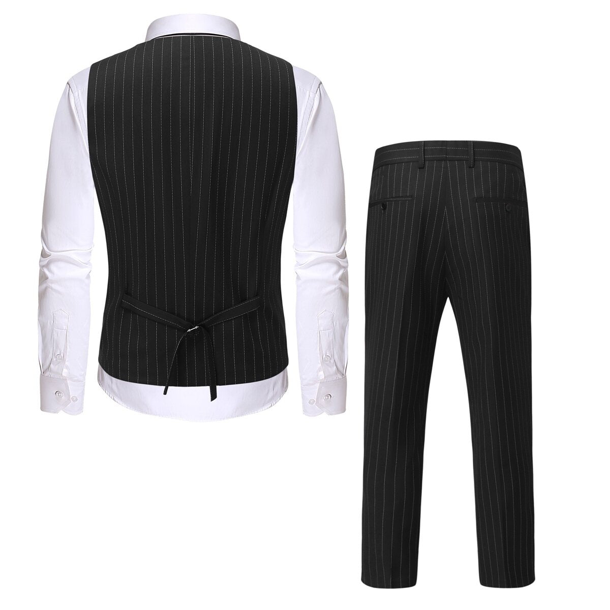 YOUTHUP Mens Striped Slim Fit Solid Color Single Breasted Suit Vest and Trousers