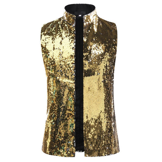Youthup Mens Prom Sequin Sparkle Sleeveless Jacket