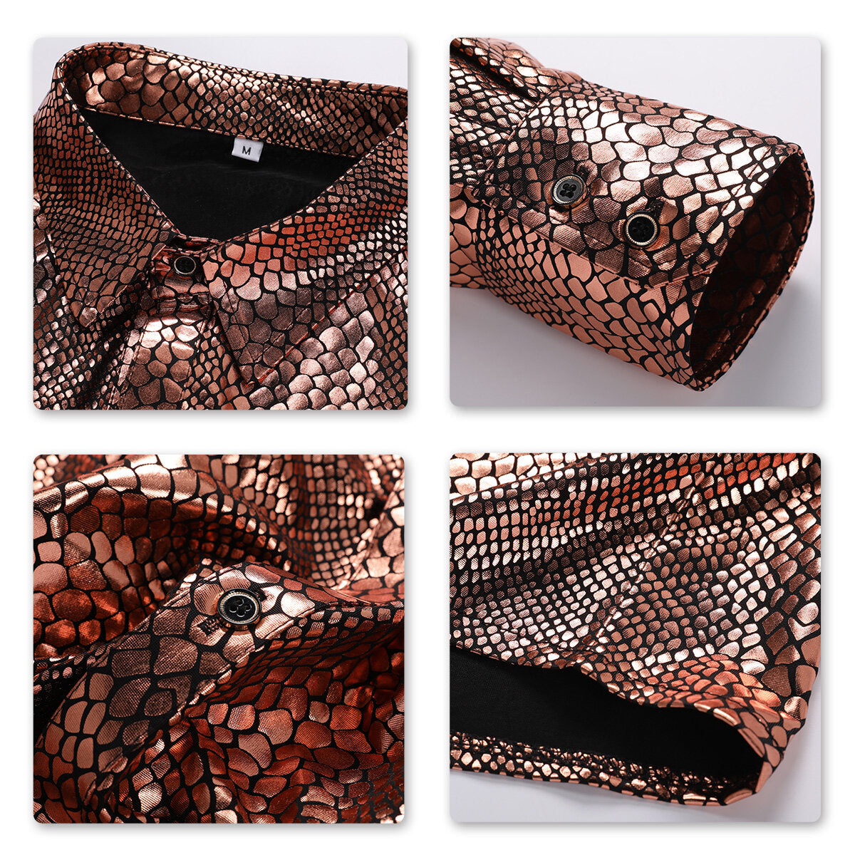 Youthup Mens Blouse Leopard Python Pirnt Shiny Long Sleeve Shirt
