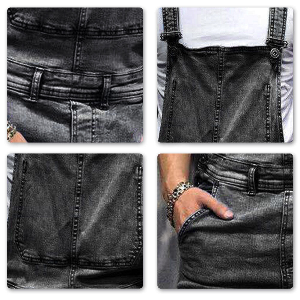 YOUTHUP Mens Denim Bib Shorts Daily Casual Cargo Slim Fit