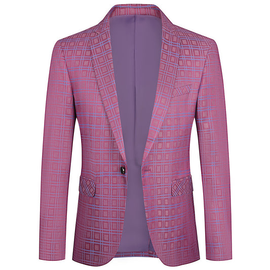 YOUTHUP Mens Check Blazer Slim Fit Plaid Suit Jacket 1 Button Formal Dress