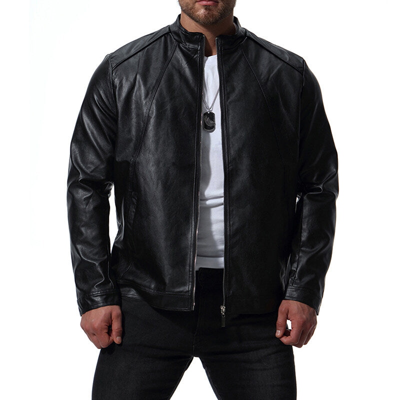 Youthup Mens Zipper Bomber All-Match Leather Motorcycle Jacket