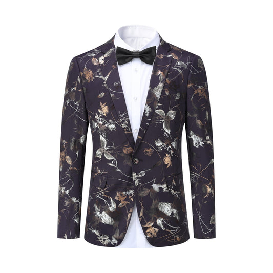 YOUTHUP Mens Floral Luxury Blazer Slim Fit 1 Button Tuxedo Elegant Party Dinner Jacket