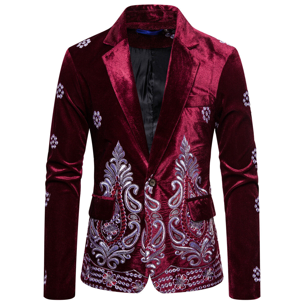 Youthup Mens Velvet Embroidered Jacket Show Party Evening Suit Blazer