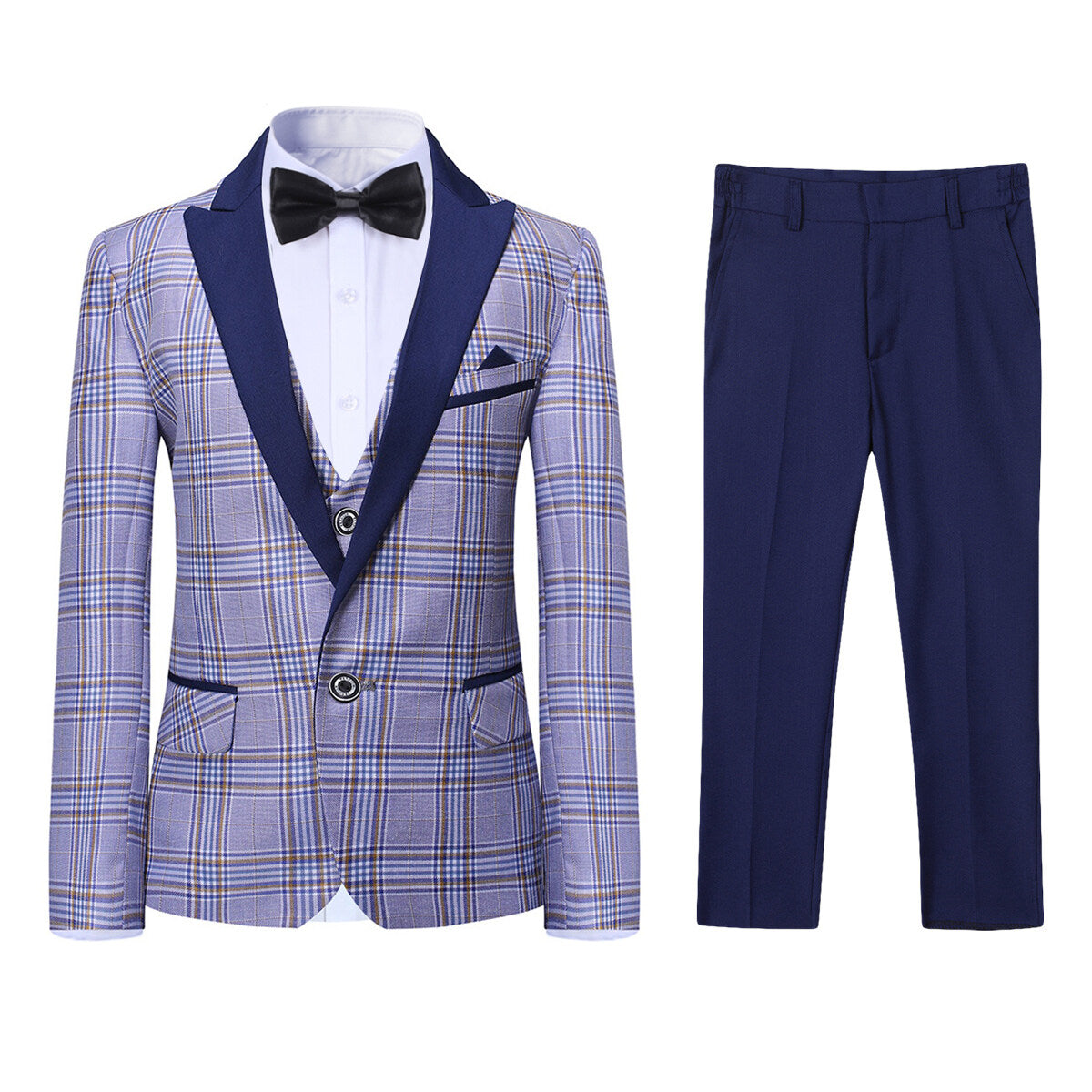 Youthup Boys 3Pce Plaid Peaked Lapel Tuxedo Wedding Party Suit Set