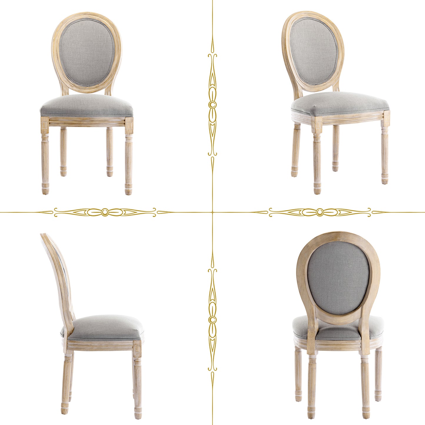 Silla de comedor barroca, sillas de comedor estilo rústico francés, silla barroca, silla tapizada, juego de 2 sillas de cocina de madera, color gris