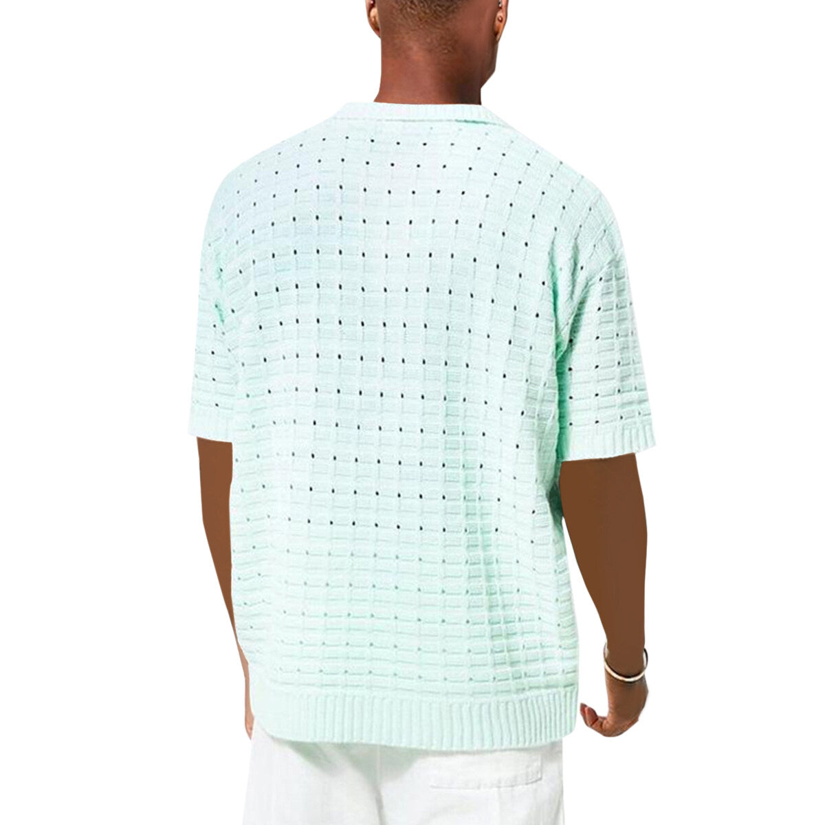Youthup Mens Knitted Cutout Tee Hollow Short Sleeve T-Shirt