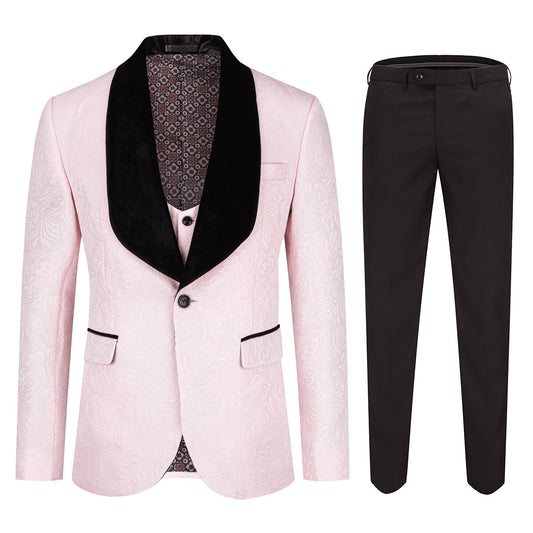 YOUTHUP Mens 3 Piece Butterfly Pattern Suit Set Business Casual Color-block 1 Button Blazer Pants Vest