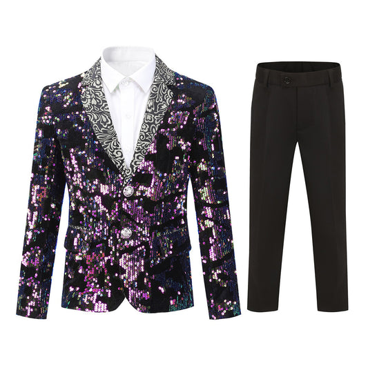 Youthup Boys Sequin Suit Embroidered Notch Collar Blazer and Pants