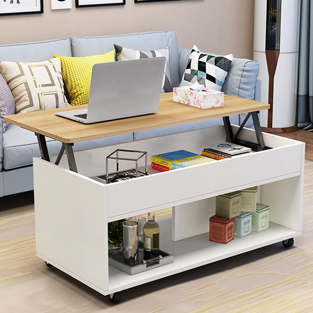 Table Basse Relevable Réglable en Hauteur Table de Salon avec Porte-Revues Table avec Compartiment Caché Réglable en Hauteur.Jaune
