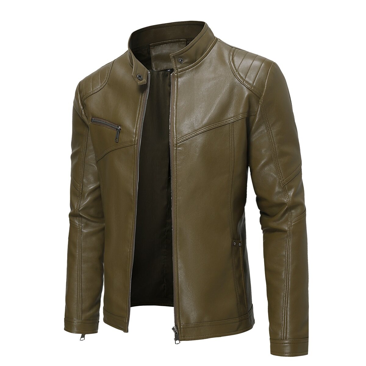 Youthup Mens Glossy Slim Fit Waterproof Leather Jacket