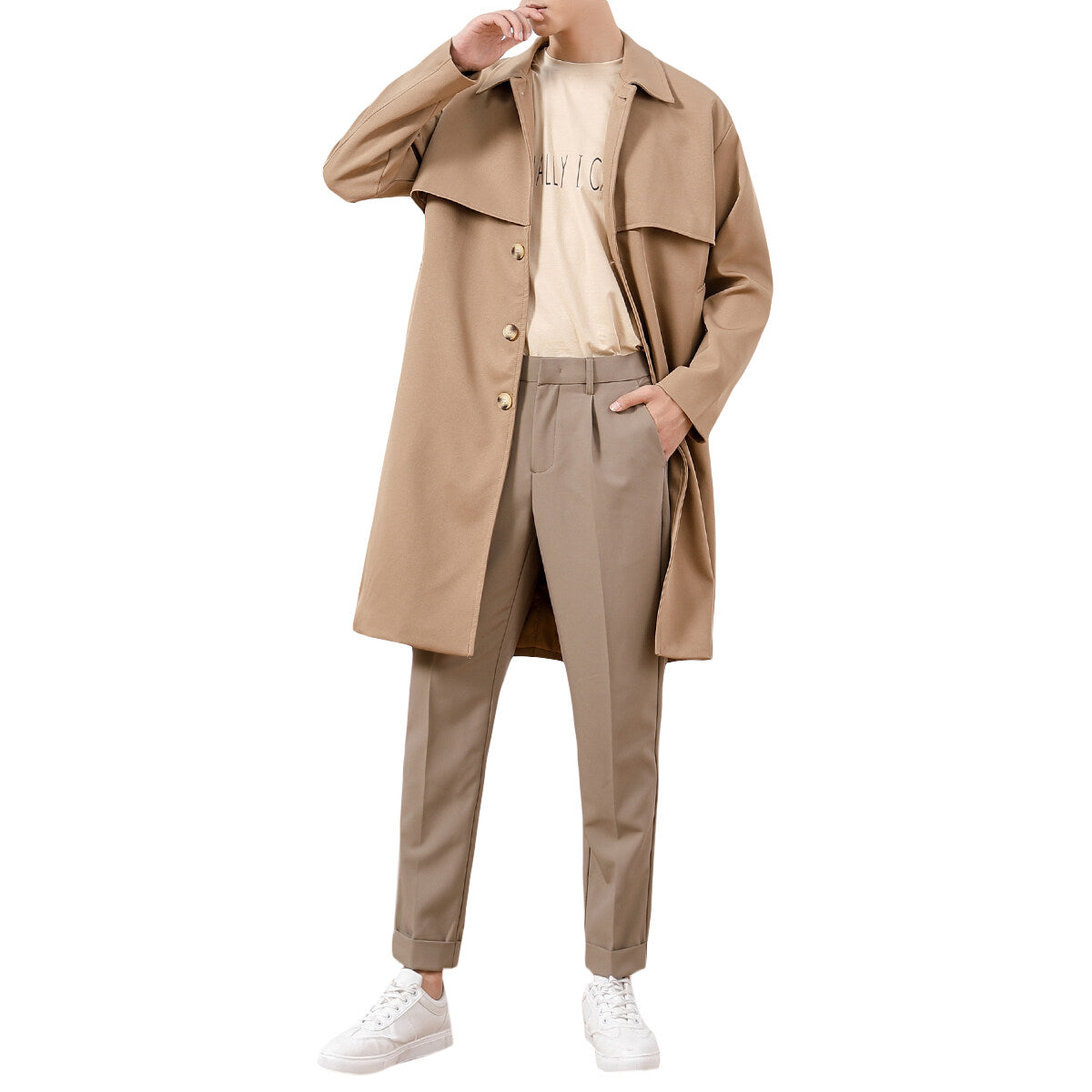 Youthup Mens Long Elegant Windbreaker Jacket Trench Coat