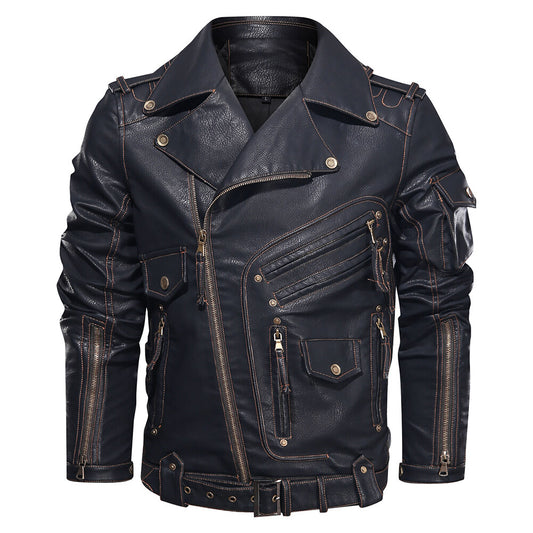 YOUTHUP Mens Biker Punk Zipped Heavy Leather Jacket