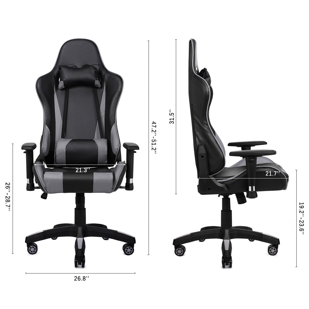Cadeira Gamer HOMEMIYN (56x68x135 cm - Couro PU - cinza)